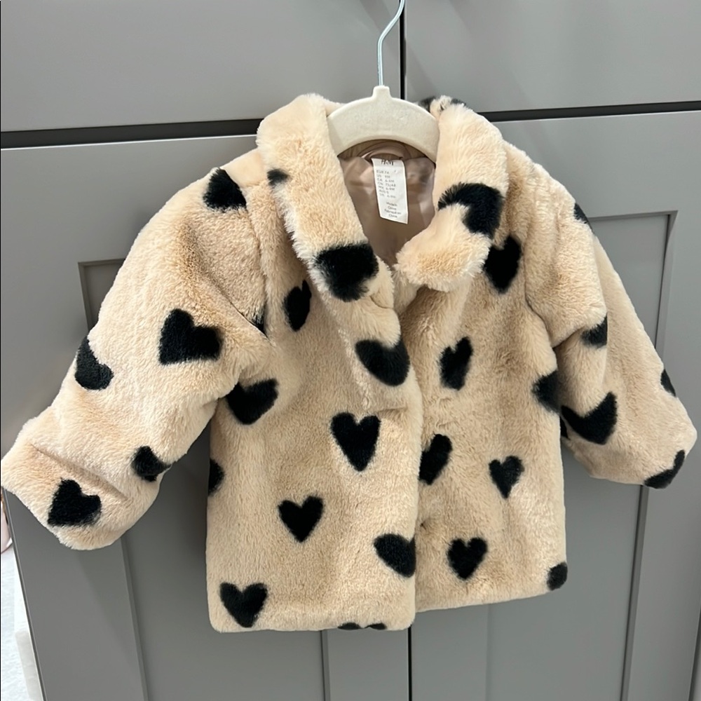 Kids Tan Heart Patterned Jacket